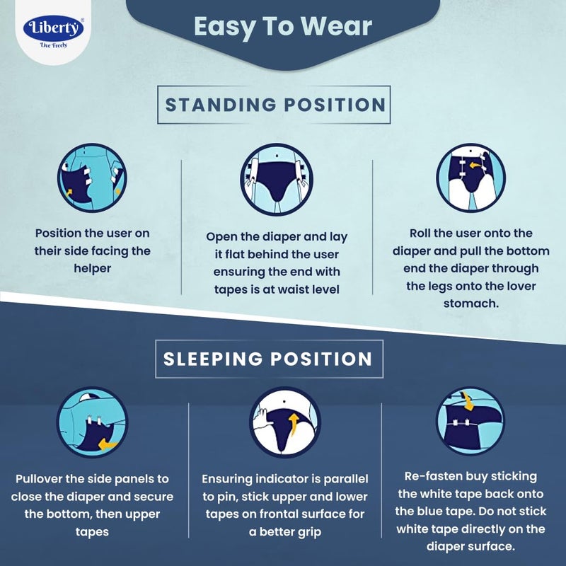 Liberty حفاضات ليبرتي للبالغين، نمط الشريط، حجم كبير (L)، 10 قطع، مقاس الخصر (101-152 سم | 40-60 بوصة)، للجنسين، امتصاص عالي، مانعة للتسرب، مؤشر الرطوبة، عبوة من 1 - Image 5