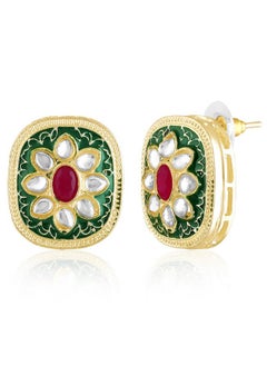 PEORA Peora Gold Plated Green White Synthetic Stone & Beads Studded Meenakari Necklace Stud Earrings Fashion Jewellery Set for Women & Girls  - Image 5