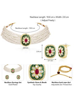 PEORA Peora Gold Plated Green White Synthetic Stone & Beads Studded Meenakari Necklace Stud Earrings Fashion Jewellery Set for Women & Girls  - Image 4