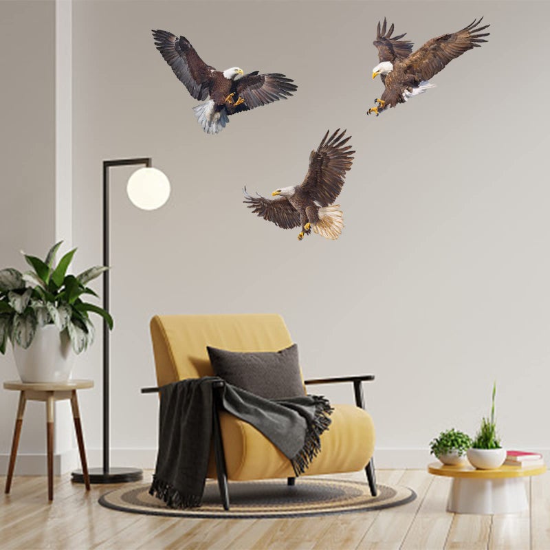 PLIGREAT 3 Pcs Flying Bald Eagles Birds Wall Stickers  Removable Vinyl Peel and Stick Wall Decals for Nursery Bedroom Study Living Room Playroom Wall Decorations Office Home DIY Wall Art Decor - Image 1