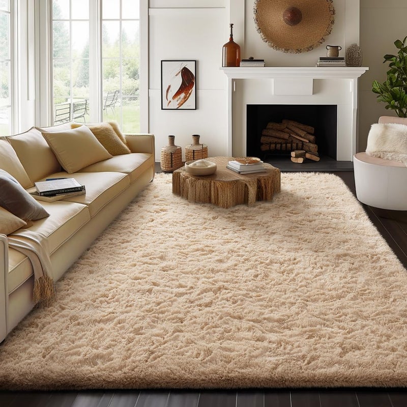 Ophanie 8x10 Beige Area Rugs for Living Room, Large Shag Bedroom Carpet, Big Indoor Thick Soft Shaggy Nursery Rug, Fluffy Carpets for Boy and Girls Room Dorm Home Decor Aesthetic - Image 1