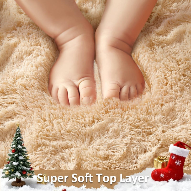 Ophanie 8x10 Beige Area Rugs for Living Room, Large Shag Bedroom Carpet, Big Indoor Thick Soft Shaggy Nursery Rug, Fluffy Carpets for Boy and Girls Room Dorm Home Decor Aesthetic - Image 2