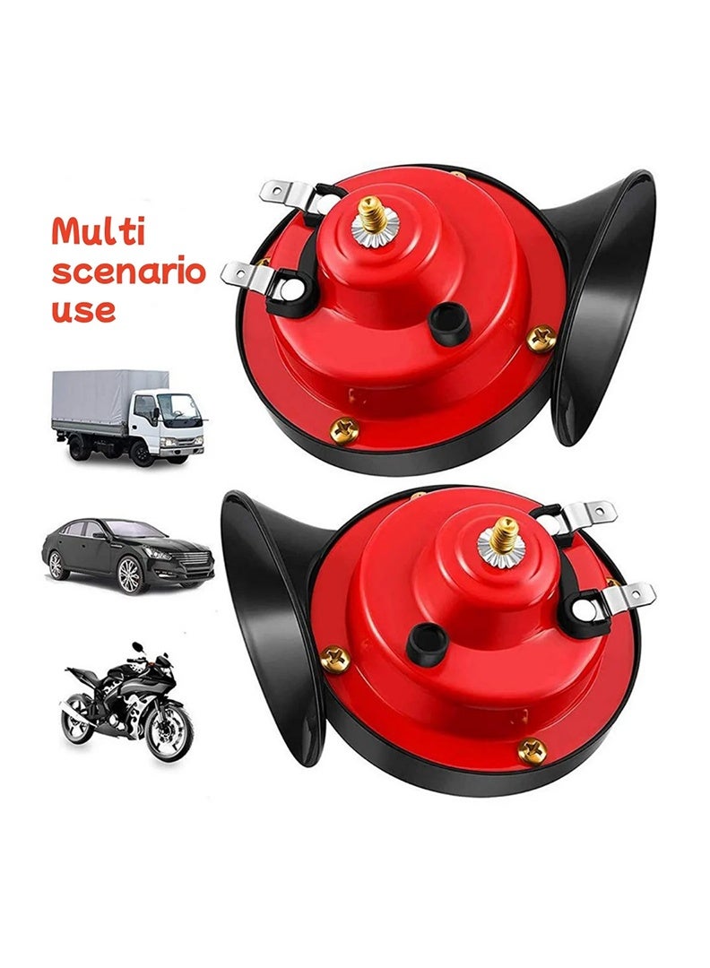 110DB بوق قطار فائق الصوت، بوق كهربائي مقاوم للماء 12 فولت، حلزون كهربائي يستخدم للشاحنات والسيارات، بوق هواء مزدوج، إكسسوارات سيارات عالمية للسيارات، الدراجات النارية، الشاحنات، الدراجات، القوارب (أحمر) - Image 1
