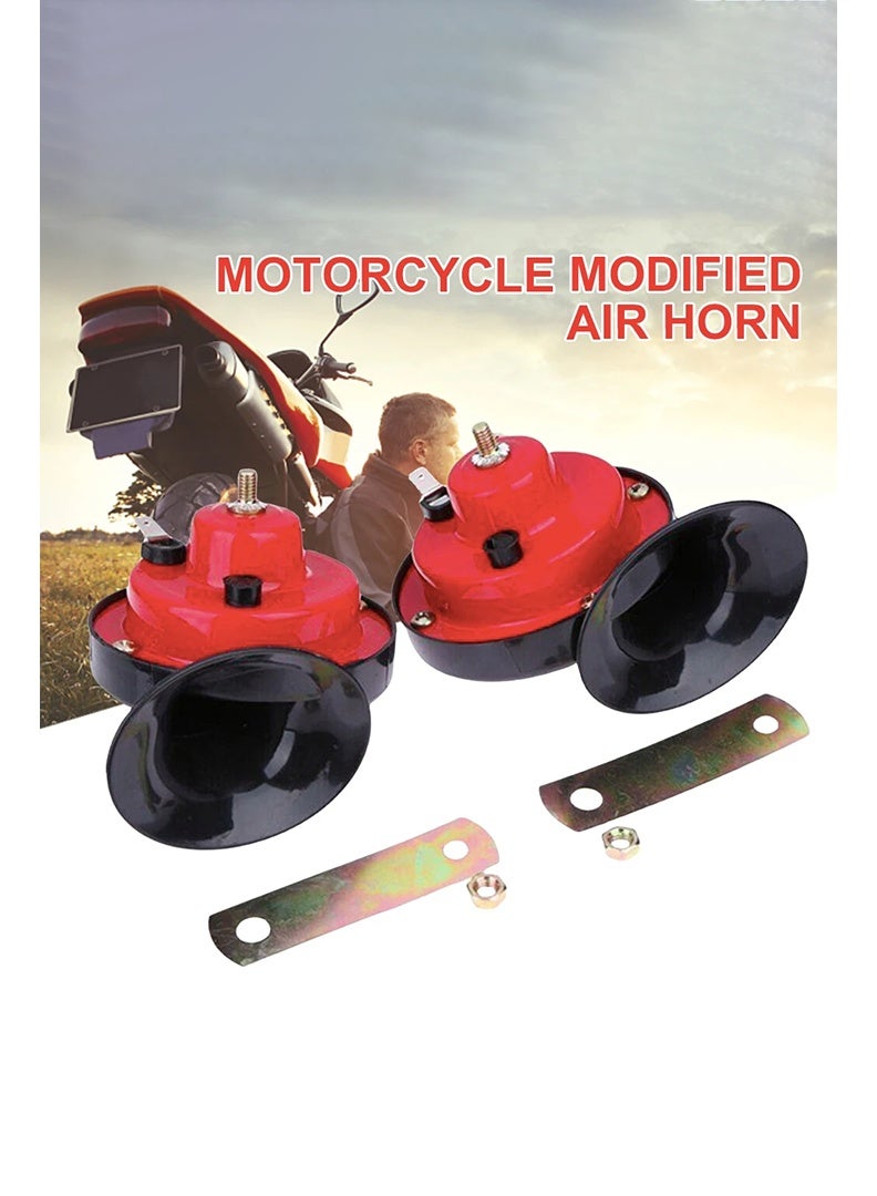 110DB بوق قطار فائق الصوت، بوق كهربائي مقاوم للماء 12 فولت، حلزون كهربائي يستخدم للشاحنات والسيارات، بوق هواء مزدوج، إكسسوارات سيارات عالمية للسيارات، الدراجات النارية، الشاحنات، الدراجات، القوارب (أحمر) - Image 3