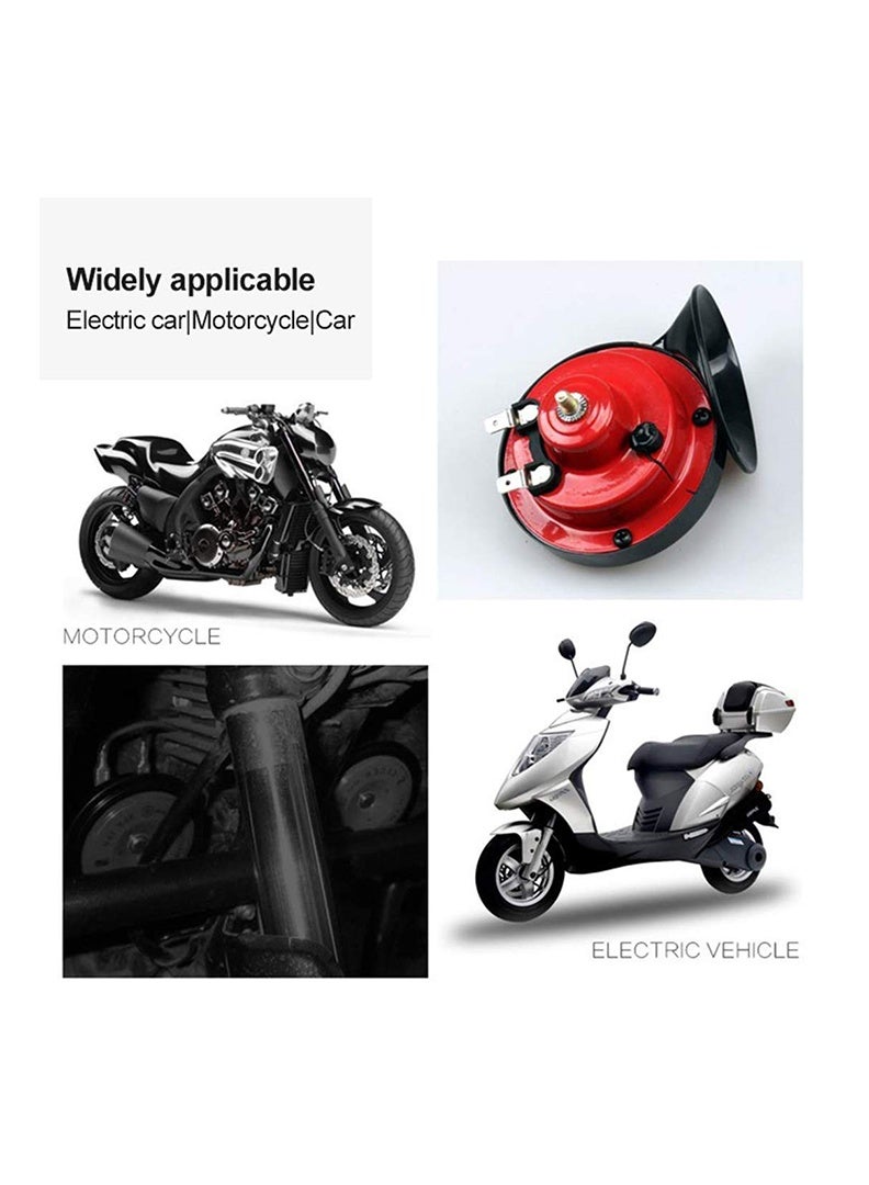 110DB بوق قطار فائق الصوت، بوق كهربائي مقاوم للماء 12 فولت، حلزون كهربائي يستخدم للشاحنات والسيارات، بوق هواء مزدوج، إكسسوارات سيارات عالمية للسيارات، الدراجات النارية، الشاحنات، الدراجات، القوارب (أحمر) - Image 5