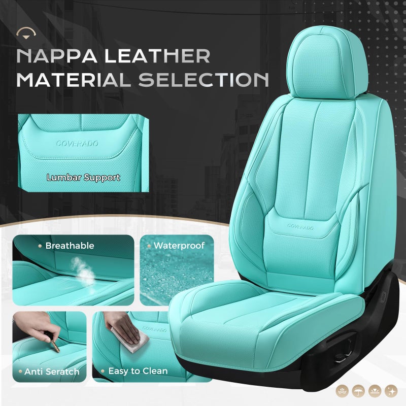 Coverado Seat Covers, Car Seat Covers Front Seats, Car Seat Cover, Car Seat Protector Waterproof, Car Seat Cushion Nappa Leather, Seat Covers Carseat Cover Universal Fit for Most Cars - Image 2