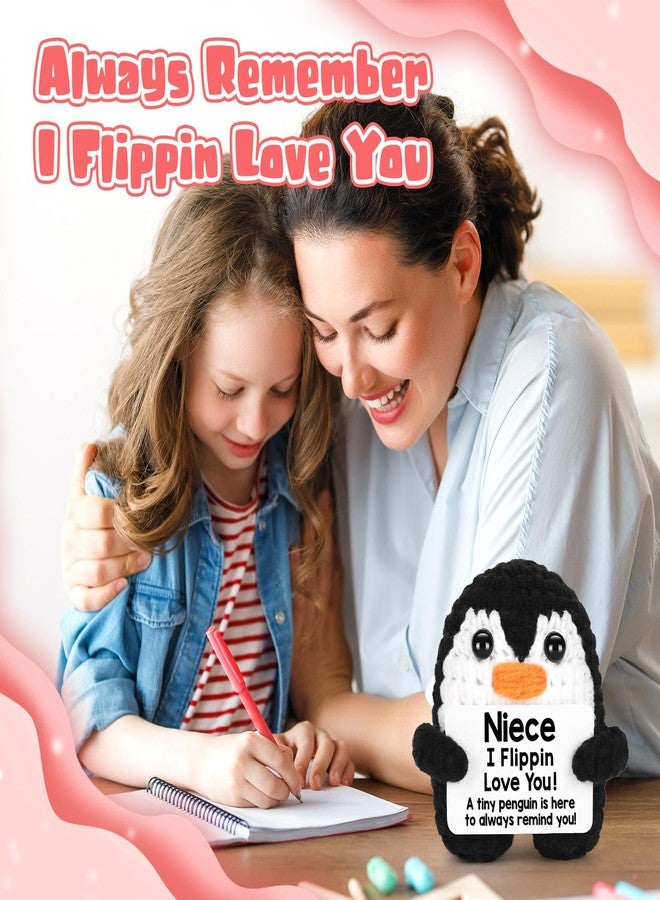 CryCarrot Mini Funny Mothers Day Niece Gifts from Auntie Aunt Uncle, Handmade Crochet Penguin Birthday Gifts for Niece Teen Adult, I Love You Niece Mothers Day Emotional Present Cute Decor - Image 5