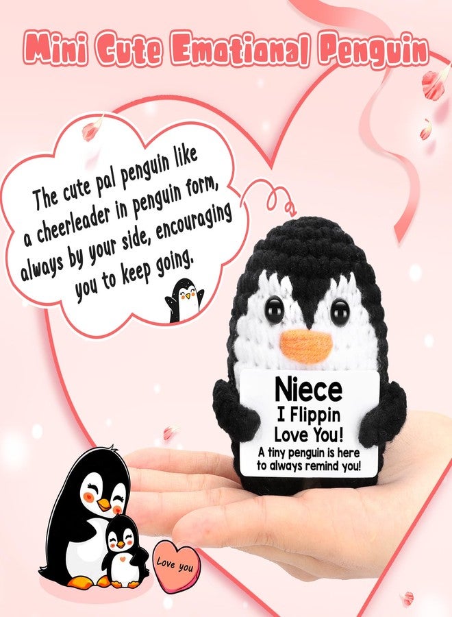 CryCarrot Mini Funny Mothers Day Niece Gifts from Auntie Aunt Uncle, Handmade Crochet Penguin Birthday Gifts for Niece Teen Adult, I Love You Niece Mothers Day Emotional Present Cute Decor - Image 2