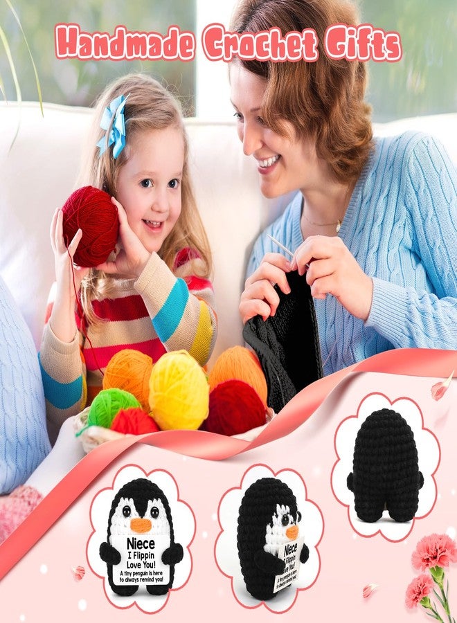 CryCarrot Mini Funny Mothers Day Niece Gifts from Auntie Aunt Uncle, Handmade Crochet Penguin Birthday Gifts for Niece Teen Adult, I Love You Niece Mothers Day Emotional Present Cute Decor - Image 3