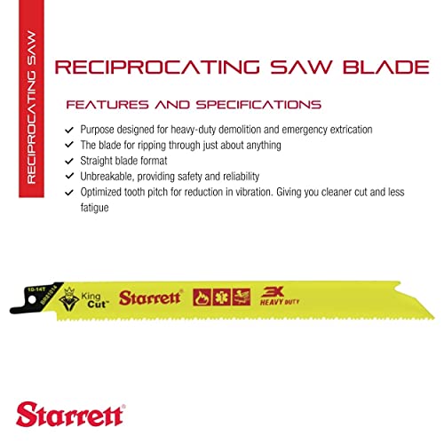 Starrett Bi-Metal King Cut Fire Rescue and Demolition Reciprocating Saw Blade - 8" Length, 3/4" Width, 0.50" Thickness, Straight Blade, 10-14 TPI - 5-Pack - BR81014-5 - Image 2
