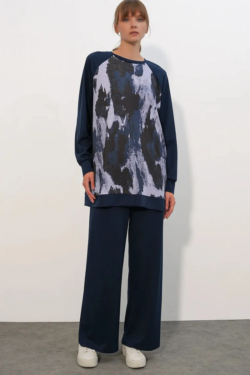 بيغ دارت BDART Oversize Abstract Print Crew Neck Tunic & Pants Set