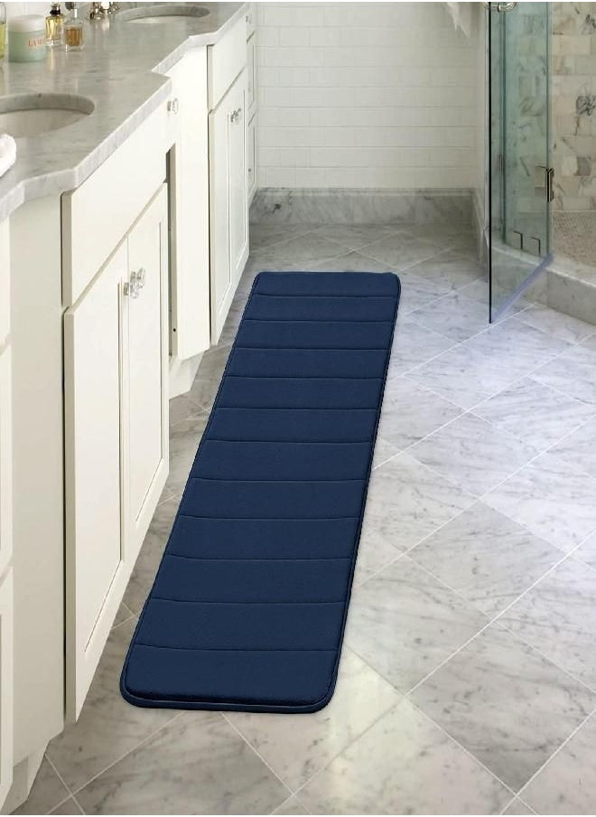 Flamingo P - Flamingo P Memory Foam Bath Mat for Bathroom Non Slip Bath Rug Velvet Thick Soft and Comfortable Water Absorbent Machine Washable Easier to Dry Floor Rug Mats, 47x17 Inches, Navy - Image 1