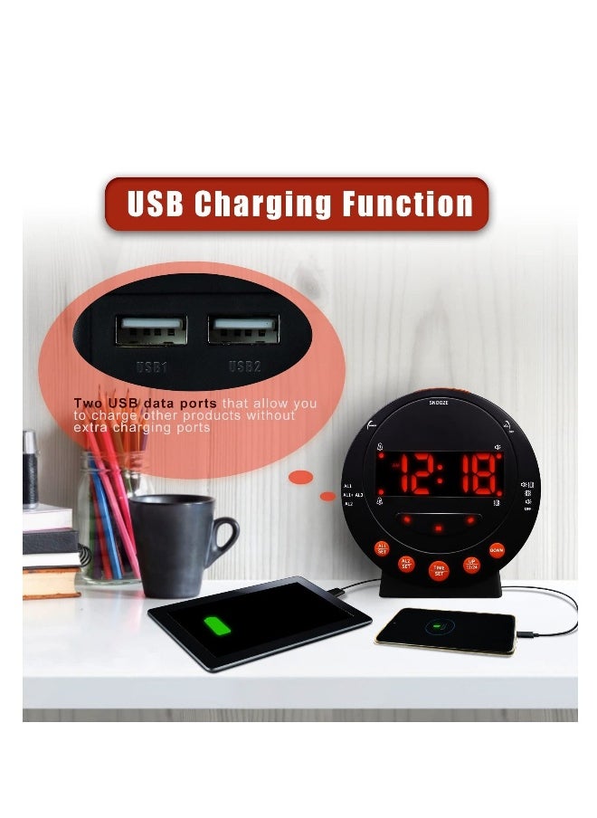Generic - Extra Loud Alarm Clock Vibrating Alarm Clock with Bed Shaker Dual USB Charging Snooze Function 0-100% Dimmer and 0-120db Volume 12/24 Hours for Heavy Sleepers - Image 1