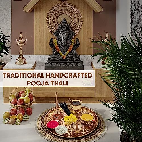 Crafty Essentials Brass Pooja Items Pooja Thali Set of 9 Pieces Traditional Pital Pooja Articles for Rituals and Ceremonies 9 inch thali with Gift Box - Image 4