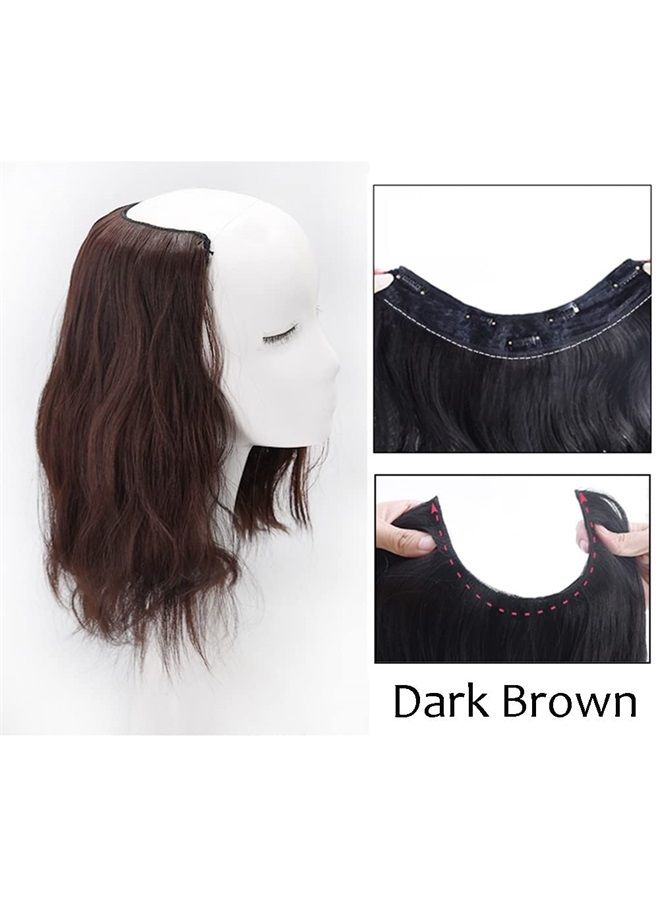 LesafeV Medium Length 12" Wavy U-Shape Part Half Wig One Piece Clip in Hair Extension Dark Brown - Image 2