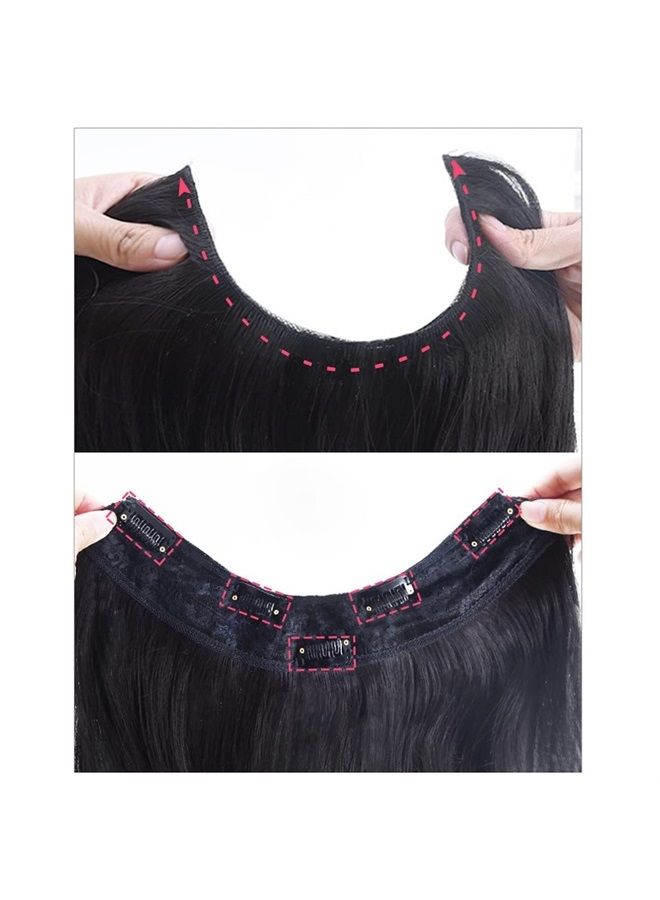 LesafeV Medium Length 12" Wavy U-Shape Part Half Wig One Piece Clip in Hair Extension Dark Brown - Image 3