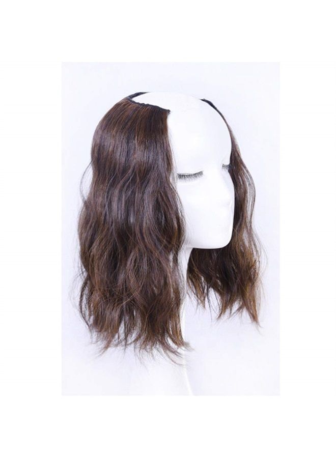 LesafeV Medium Length 12" Wavy U-Shape Part Half Wig One Piece Clip in Hair Extension Dark Brown - Image 4