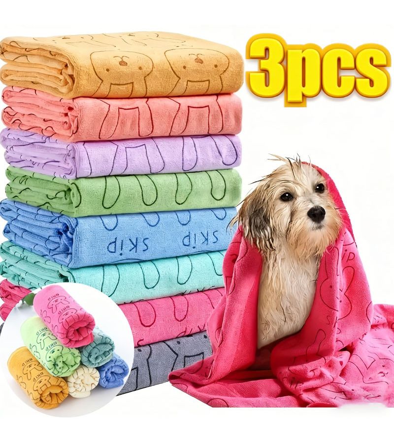 3 Pack Super Absorbent Quick Dry Dog Towels Random Colors Soft Gentle Durable Grooming Towels for Small Medium Large Breeds Everyday Cleaning Deshedding Messy Situations - Image 1