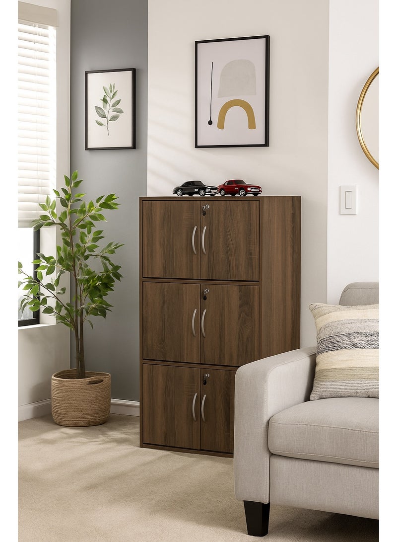 AFT Modern Wooden 6-Tier Storage Cabinet with Lockable Doors – 112 cm Tall Freestanding Organizer with 6 Spacious 35 cm Shelves, 40x60 cm Surface Area, 15 mm Thick Panels – Durable Multipurpose Cupboard for Home, Office, or Bedroom Use – Sonoma oak (Arfan) - Image 1