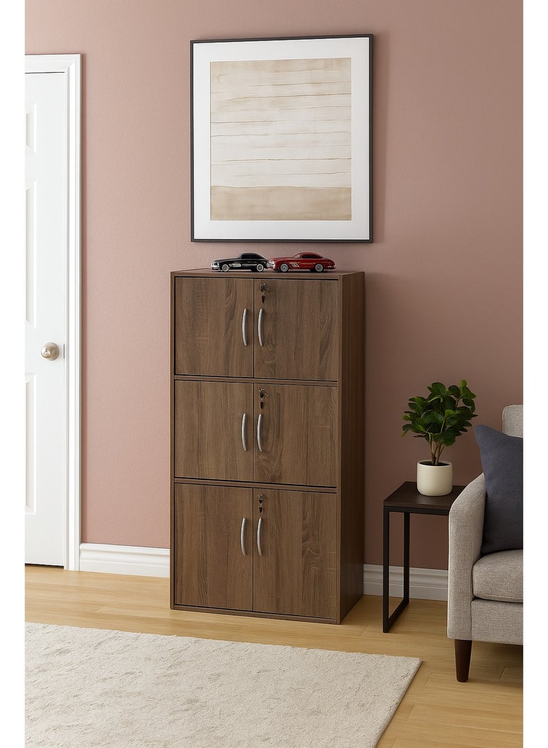 AFT Modern Wooden 6-Tier Storage Cabinet with Lockable Doors – 112 cm Tall Freestanding Organizer with 6 Spacious 35 cm Shelves, 40x60 cm Surface Area, 15 mm Thick Panels – Durable Multipurpose Cupboard for Home, Office, or Bedroom Use – Sonoma oak (Arfan) - Image 2