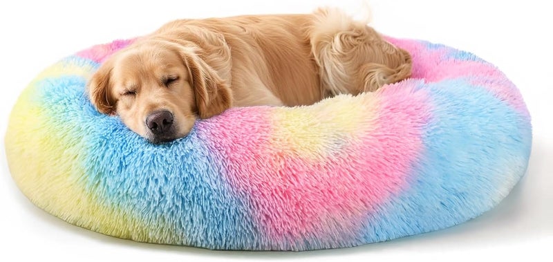 Hoewina Dog Beds Large Sized Dog and Cats, 32in Pet Beds for Large Pet, Washable Indestructible Extra Large Dog Bed (Rainbow) - Image 1