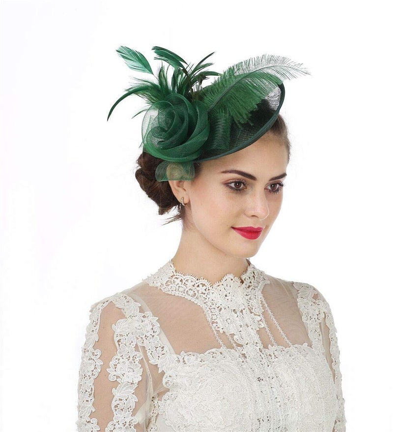 SAFERIN Fascinators for Women Hair Clip Hat Bowler Feather Flower Wedding Party St.Patrick's Day Fascinator Hat Teaï¼ˆTA4-Greenï¼‰ - Image 3