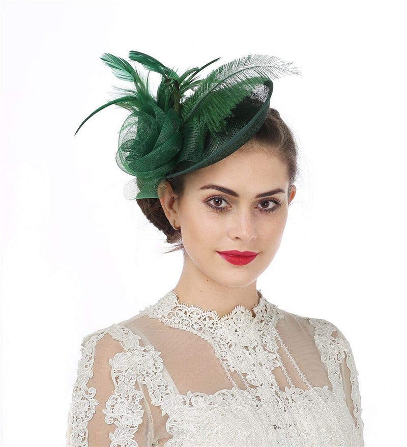 SAFERIN Fascinators for Women Hair Clip Hat Bowler Feather Flower Wedding Party St.Patrick's Day Fascinator Hat Teaï¼ˆTA4-Greenï¼‰ - Image 5