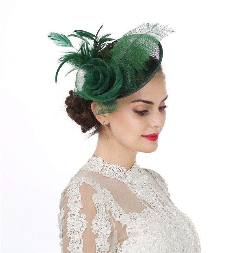SAFERIN Fascinators for Women Hair Clip Hat Bowler Feather Flower Wedding Party St.Patrick's Day Fascinator Hat Teaï¼ˆTA4-Greenï¼‰ - Image 4