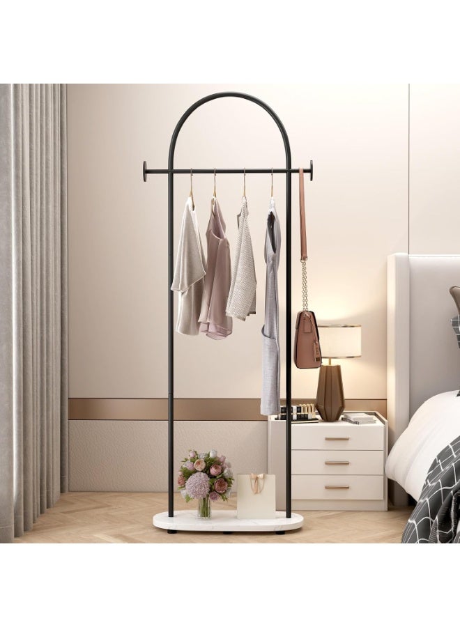 Bluejw Black Clothing Rack with Marble Base, Modern Coat Racks Freestanding with 2 Hooks, Heavy Duty Clothes Rack, Coat Rack Stand for Entryway, Bedroom, Living Room, Boutiques - Image 1