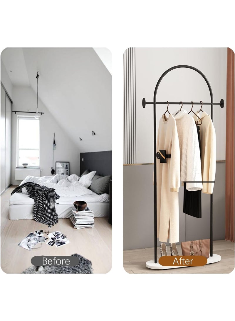 Bluejw Black Clothing Rack with Marble Base, Modern Coat Racks Freestanding with 2 Hooks, Heavy Duty Clothes Rack, Coat Rack Stand for Entryway, Bedroom, Living Room, Boutiques - Image 5