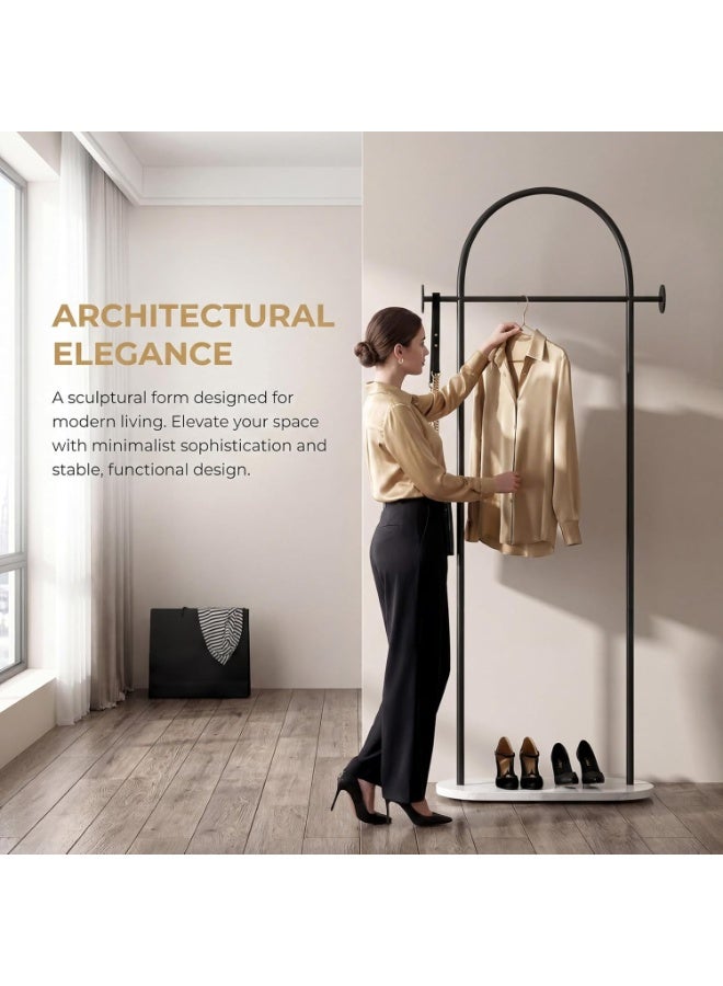 Bluejw Black Clothing Rack with Marble Base, Modern Coat Racks Freestanding with 2 Hooks, Heavy Duty Clothes Rack, Coat Rack Stand for Entryway, Bedroom, Living Room, Boutiques - Image 4