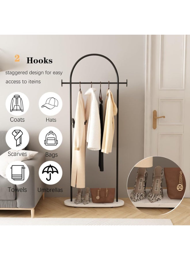 Bluejw Black Clothing Rack with Marble Base, Modern Coat Racks Freestanding with 2 Hooks, Heavy Duty Clothes Rack, Coat Rack Stand for Entryway, Bedroom, Living Room, Boutiques - Image 3