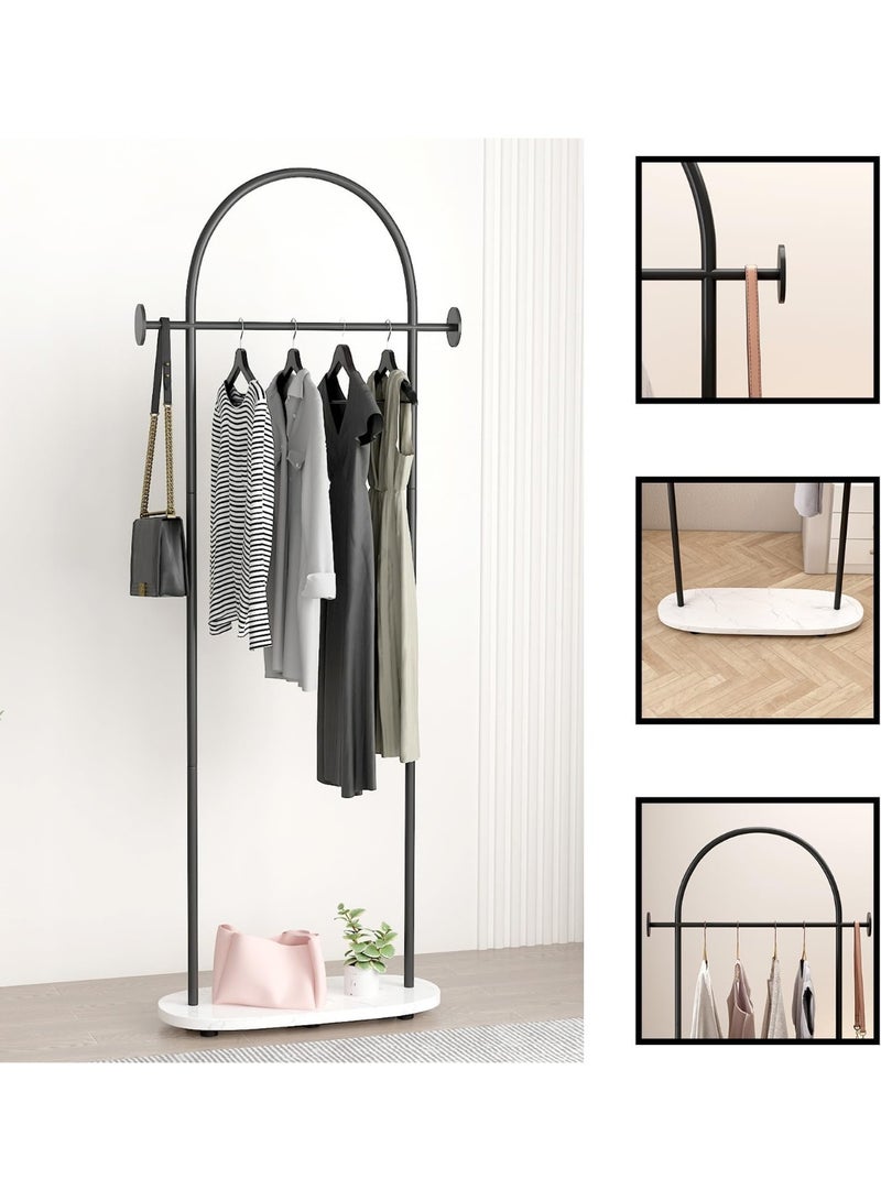 Bluejw Black Clothing Rack with Marble Base, Modern Coat Racks Freestanding with 2 Hooks, Heavy Duty Clothes Rack, Coat Rack Stand for Entryway, Bedroom, Living Room, Boutiques - Image 2