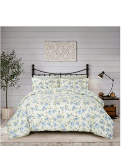 Donetella King Size 4-Pcs Fitted Sheet Set For Luxury Bedding With Floral Print Sheet And Pillowcase Set, Green/White  - Image 1