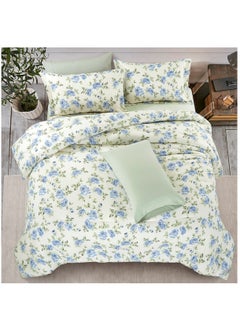 Donetella King Size 4-Pcs Fitted Sheet Set For Luxury Bedding With Floral Print Sheet And Pillowcase Set, Green/White  - Image 2