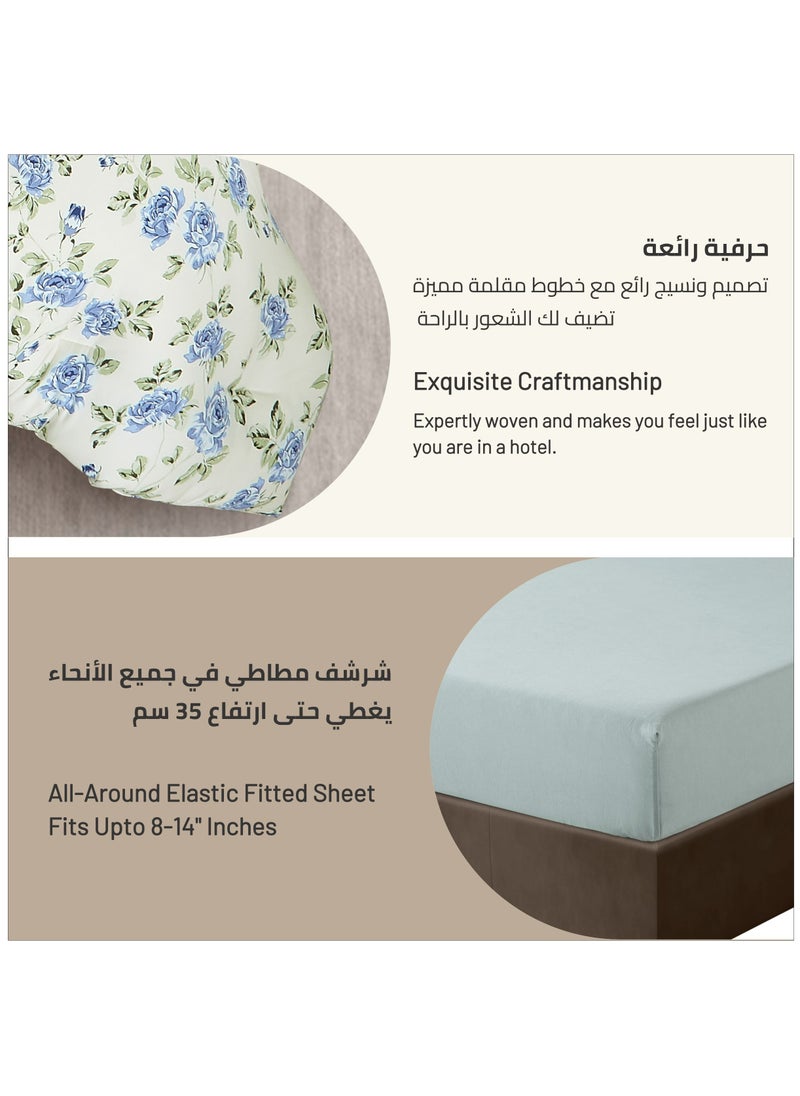Donetella - King Size 4-Pcs Fitted Sheet Set For Luxury Bedding With Floral Print Sheet And Pillowcase Set, Green/White - Image 1