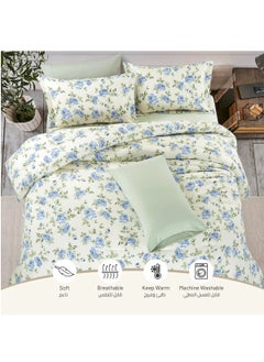 Donetella King Size 4-Pcs Fitted Sheet Set For Luxury Bedding With Floral Print Sheet And Pillowcase Set, Green/White  - Image 3
