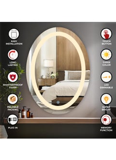 Germa Sanitarywares Germa Sanitarywares LED Mirror for Bathroom with 3Lights Color Tone and Touch SensorLed Mirror for Bathroom Living Bed RoomDimmable and Memory Function Wall MirrorOval Shape18x24Inch  - Image 4