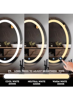 Germa Sanitarywares Germa Sanitarywares LED Mirror for Bathroom with 3Lights Color Tone and Touch SensorLed Mirror for Bathroom Living Bed RoomDimmable and Memory Function Wall MirrorOval Shape18x24Inch  - Image 5