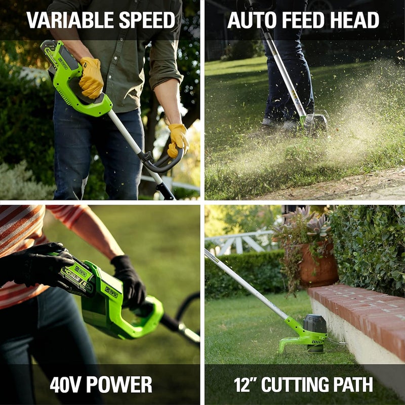 Greenworks 40V 12" Cordless String Trimmer, 0.065" Dual Line with Auto Feed, Variable Speed, Lightweight Weed Eater, 3-Year Warranty - Image 4