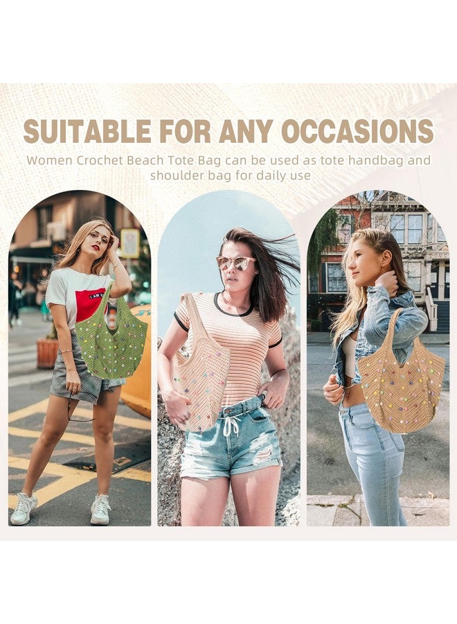 حقيبة توت شاطئية من إيكيموت بوهو كروشيه للنساء، حقيبة كتف صيفية محبوكة مع خرز ملون، حقيبة يد كاجوال مصنوعة يدويًا للسفر والعمل وصالة الألعاب الرياضية والشاطئ والتسوق (أخضر) - Image 4