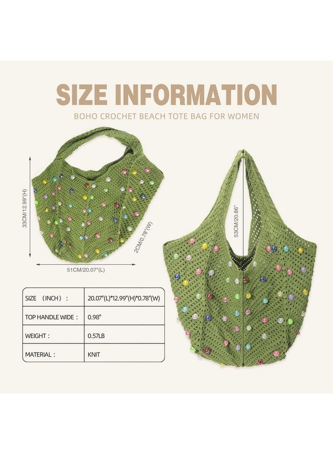 حقيبة توت شاطئية من إيكيموت بوهو كروشيه للنساء، حقيبة كتف صيفية محبوكة مع خرز ملون، حقيبة يد كاجوال مصنوعة يدويًا للسفر والعمل وصالة الألعاب الرياضية والشاطئ والتسوق (أخضر) - Image 1