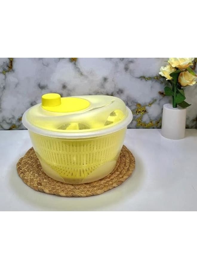Salad Dryer 5L Large Rotating Salad Dryer With Ergonomic Handle, Safe Lock Lid And Non-Slip Base, Vegetable Washer With Bowl For Cleaning And Drying Salad, Vegetables, Fruits.