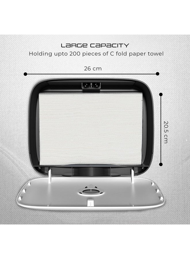 ROBUSTT موزع مناديل ورقية مطوية مثبت على الحائط Robustt V/N/M - أسود (مع 4 خطافات لاصقة) | سعة كبيرة | مادة ABS متينة | مقاوم للماء | قفل زر الضغط (عبوة من 1) - Image 2