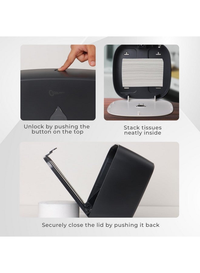 ROBUSTT موزع مناديل ورقية مطوية مثبت على الحائط Robustt V/N/M - أسود (مع 4 خطافات لاصقة) | سعة كبيرة | مادة ABS متينة | مقاوم للماء | قفل زر الضغط (عبوة من 1) - Image 4