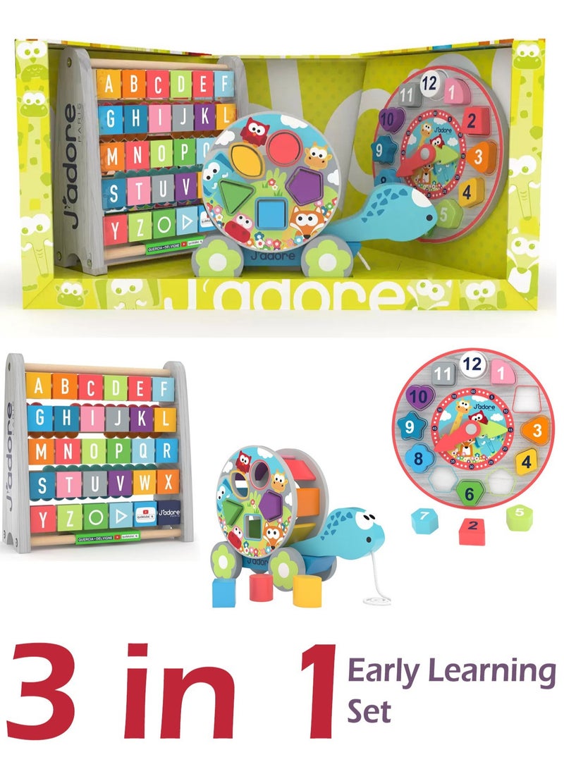 جي'أدور مركز النشاط الخشبي مثلث اللعب، مكعبات الأبجدية، ساعة العداد، مكعب نشاط للأطفال الصغار 5 في 1، ألعاب نشاط للأطفال، تعلم مونتيسوري، ألعاب خشبية للأطفال - Image 1