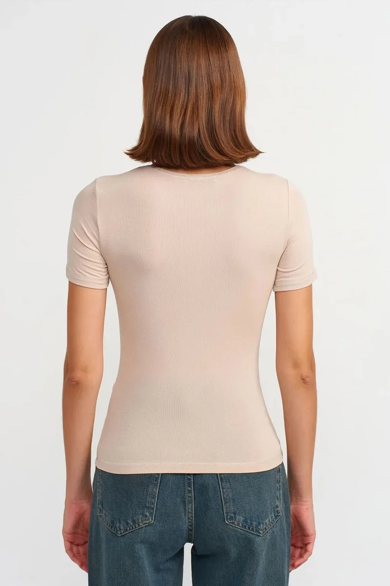Dilvin Beige Natural DILVIN Women's Slim Fit Crew Neck T-Shirt for Women | Best Price UAE