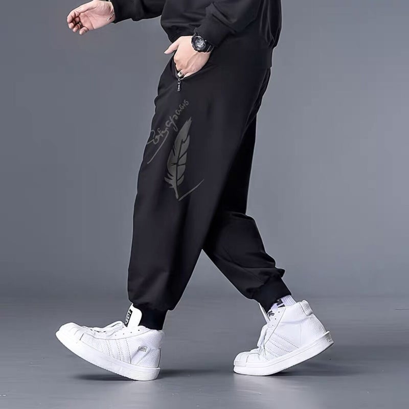 Fleece-Lined Sports Pants Men'S Trendy Plus Size Plus Size Loose Trousers Sweatpants Fat Men'S Leg-In Casual Pants - Image 1