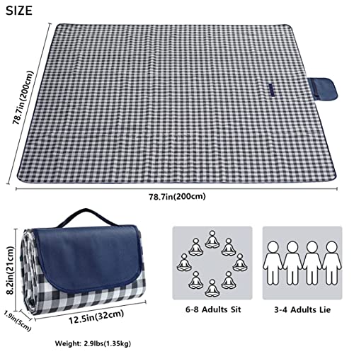 PUPOPIK Outdoor Picnic Blanket, XL Foldable Waterproof Sand Beach Mat, Extra Large 80x80in for Beach Camping Hiking Travel Family Concerts Portable Beach Blankets（Darke Blue） - Image 5