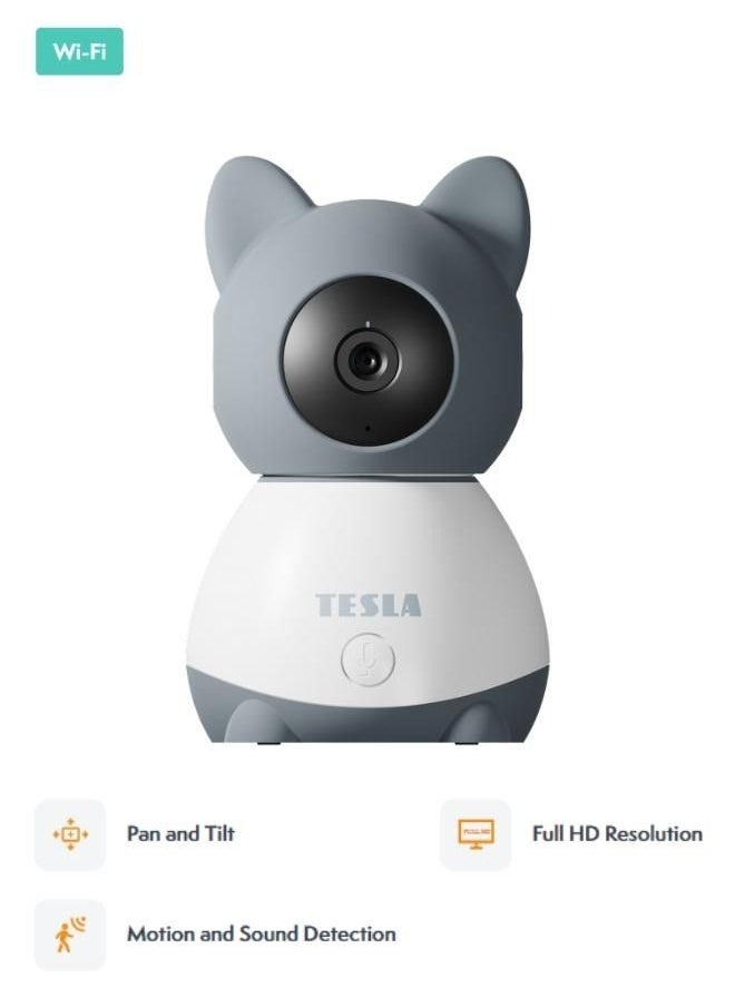 Tesla - Smart 360 Degree Baby Camera with Motion & Sound Detection & HD Resolution & Tesla Home App - Grey - Image 1